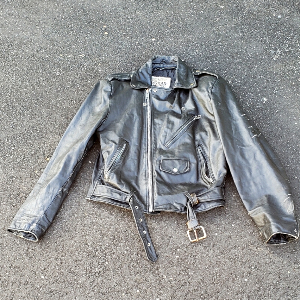Vintage Motorcycle Jacket Open Roads Brands sz 42 Medium thrashed Black